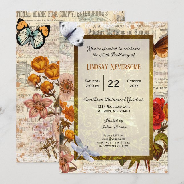 Convite Ephemera Na moda de de estética Festa de aniversár (Frente/Verso)