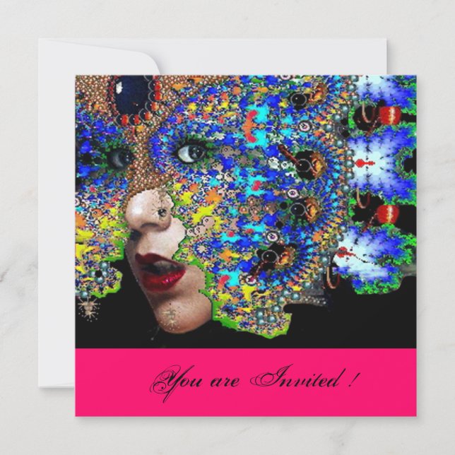 Convite EPHEMERALMardi Gras Mascarada Ball,fuchsia preto (Frente)