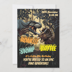 Convite Epic Dinossaur Stomp, Roar e Batalha de Aniversári