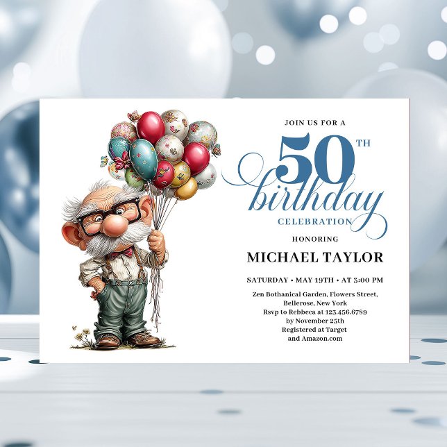Convite Epic Funny Man 50th Bash Whimsical Party Invite (Epic Funny Man 50th Bash Whimsical Party Invite)