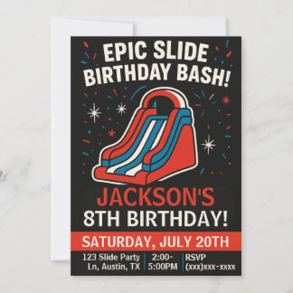 Convite Epic Inflatable Slide Birthday Party Invitation