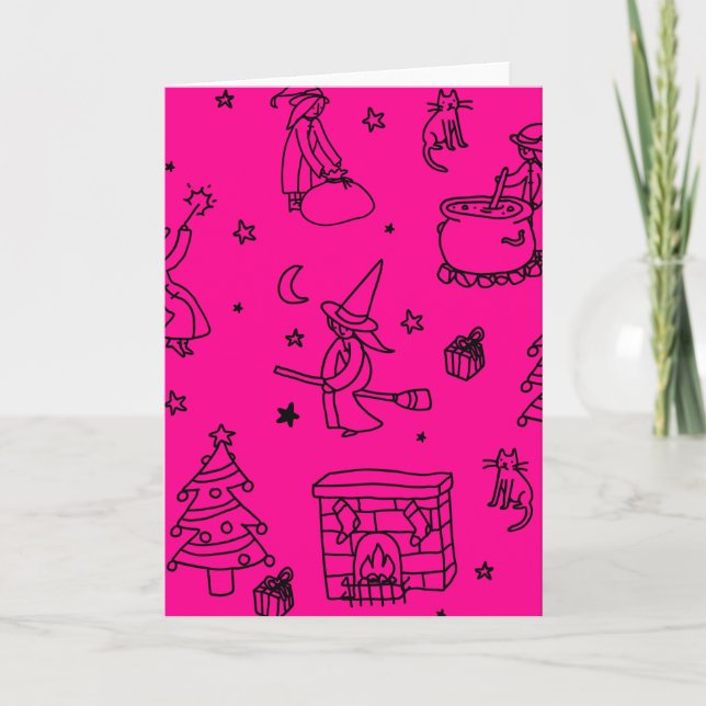 Convite epifania natal bruxa befana rosa (Frente)