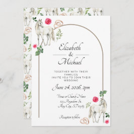 Convite Equestrian Pink Floral Wedding Invitation 