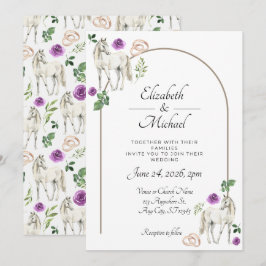 Convite Equestrian Purple Floral Rustic Wedding