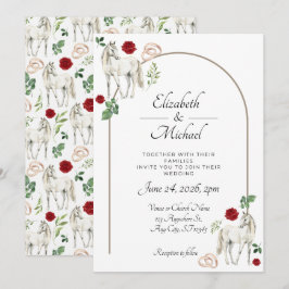 Convite Equestrian Red Floral Rustic Wedding