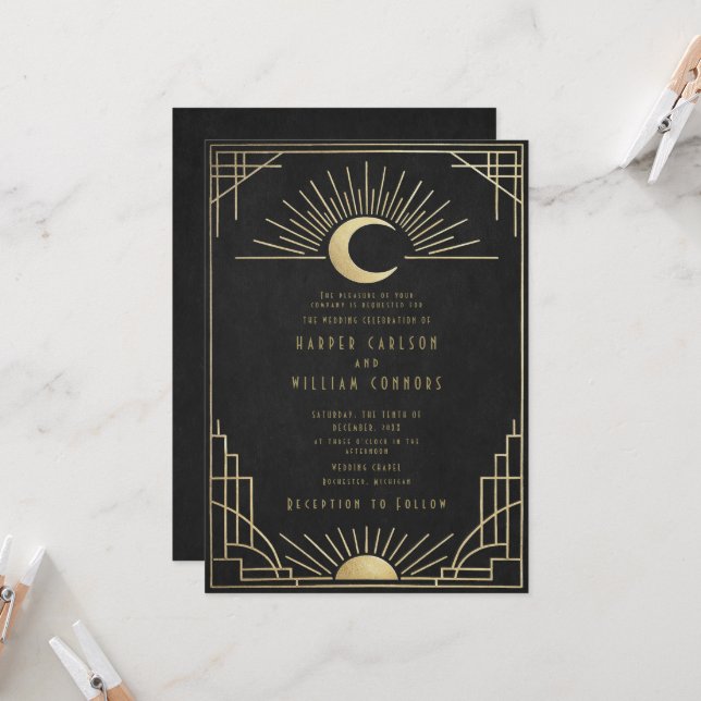 Convite Equinox Art Deco celestial wedding Invitation (Frente/Verso In Situ)