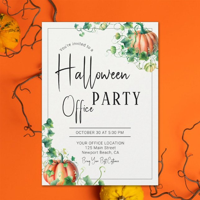 Convite Equipe de diversão do Escritório do Halloween Chic (halloween office corporate business party invitation pumpkin vines botanical frame elegant modern )