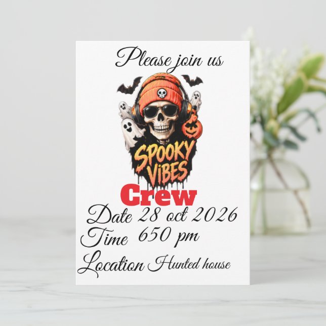 Convite Equipe de Vibrações Assustadoras Halloween Esquele (Em pé/Frente)