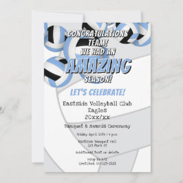 Convite equipe negra azul colorido feminino festa de volei