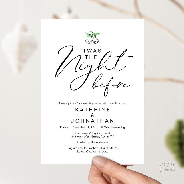 Convite "Era A Noite Antes Do Janto De Ensaio Romântico ('Twas The Night Before Modern Romantic Wedding Rehearsal Dinner Invitation Card PDF Black White)