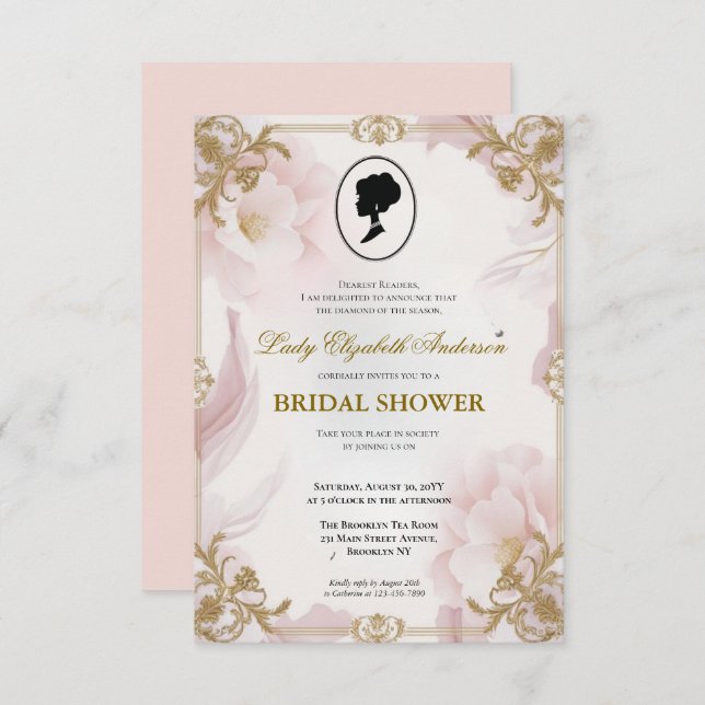 Convite era regência Florals Bridgerton Chá de panela (Frente/Verso)