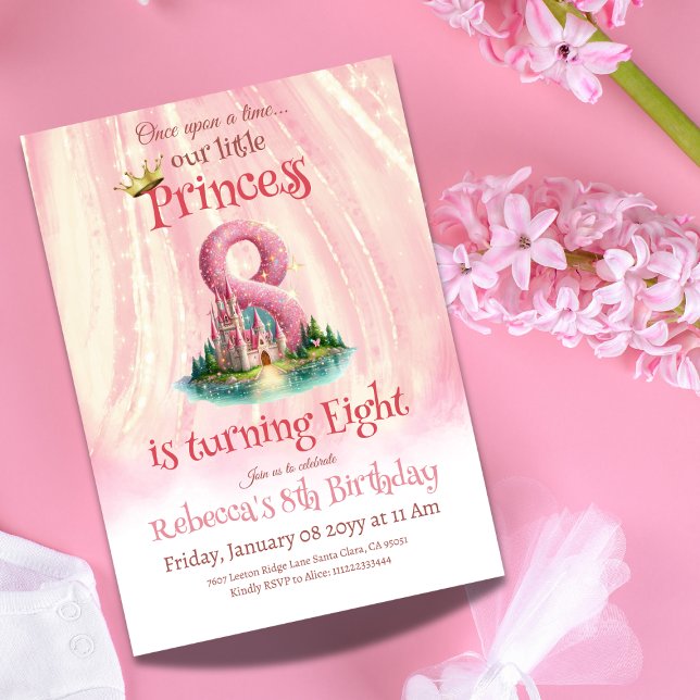 Convite Era uma vez a Time Princess Castle Girl 8th Birday (Criador carregado)