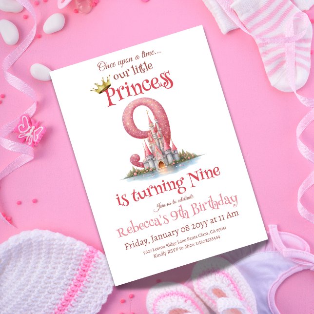 Convite Era uma vez a Time Princess Castle Girl 9th Birday (Criador carregado)