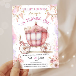 Convite Era Uma Vez Carruagem de Princesa Aniversário de 1