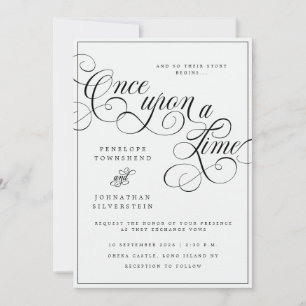 Convite Era Uma Vez Casamento Preto Branco Flourish