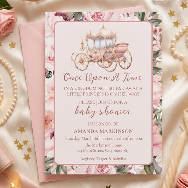 Convite Era Uma Vez Churrasco de Bebê Princesa Rosa (Criador carregado)