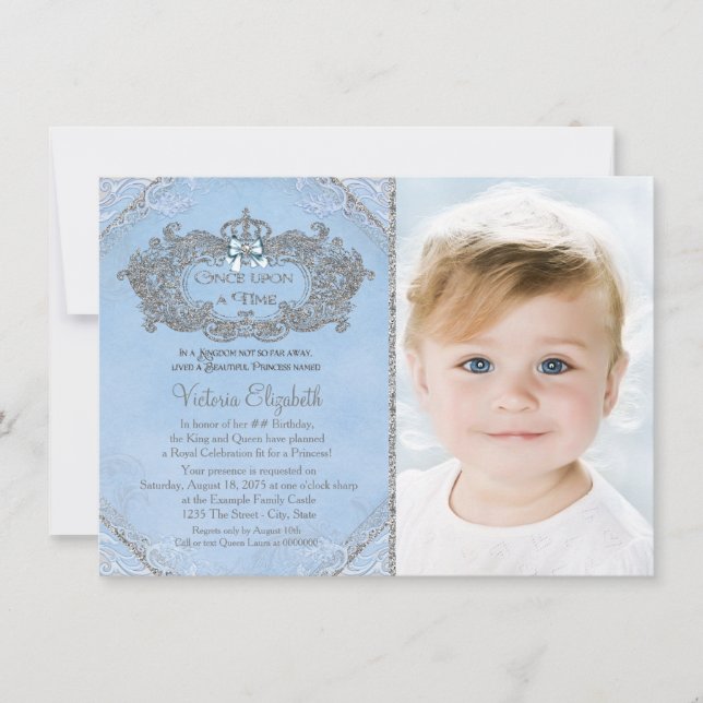 Convite Era uma vez Foto da Princesa Aniversário (Frente)
