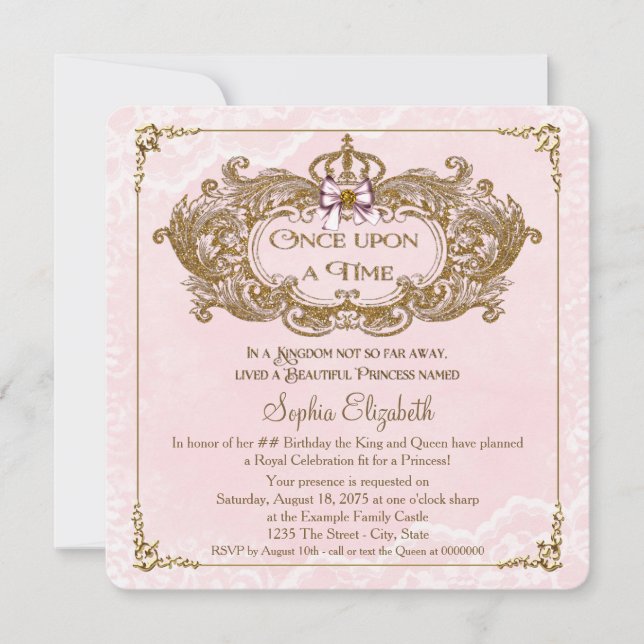 Convite Era Uma Vez Meninas Festa de Aniversário Princesa (Frente)