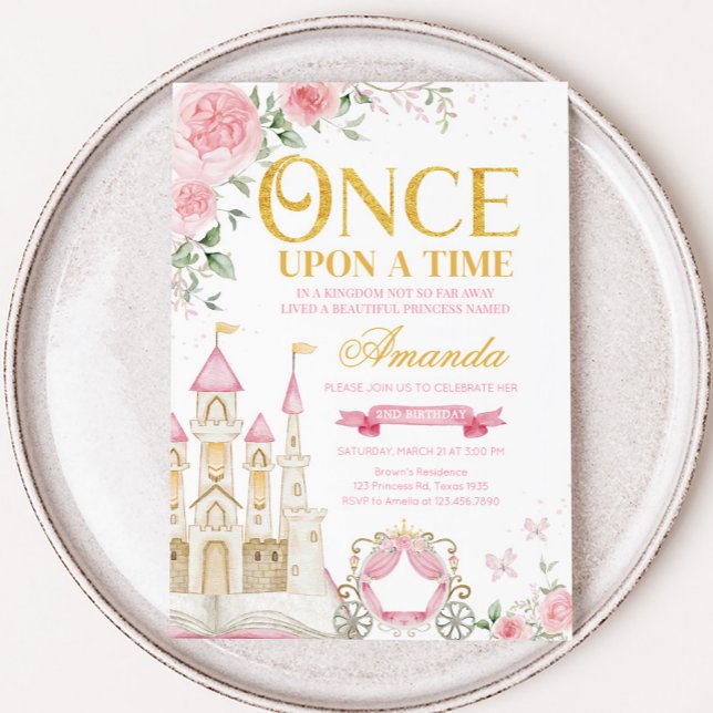 Convite Era uma vez na Time Princess Festa de aniversário (Princess Castle Once Upon a Time Birthday Party Invitation)