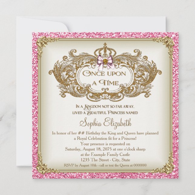 Convite Era uma vez na Time Princess Festa de aniversário (Frente)