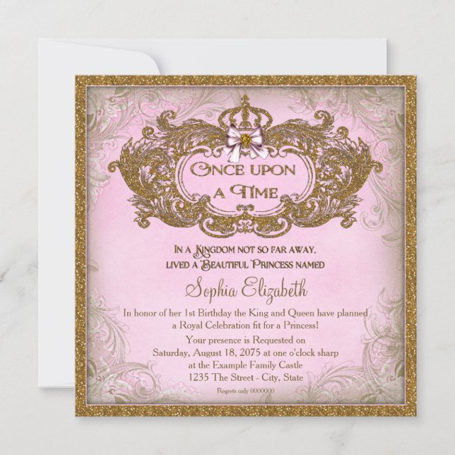 Convite Era uma vez, Princesa Aniversário (Frente)