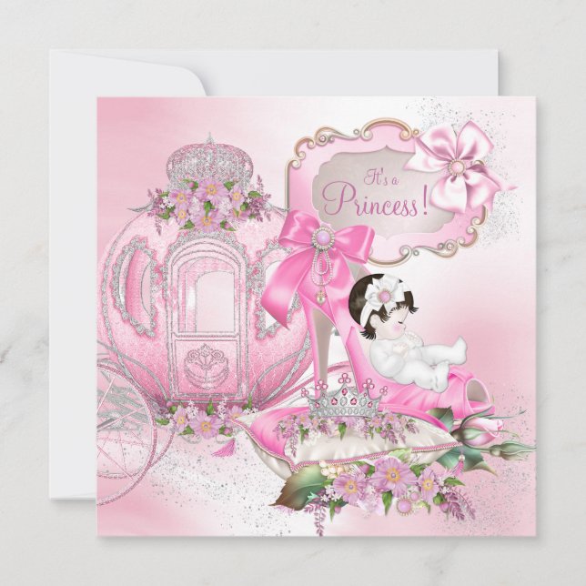 Convite Era Uma Vez Princesa Rosa Churrasco de Bebê (Frente)