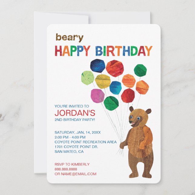 Convite Eric Carle | Urso-Marrom - Beary Happy Birday (Frente)