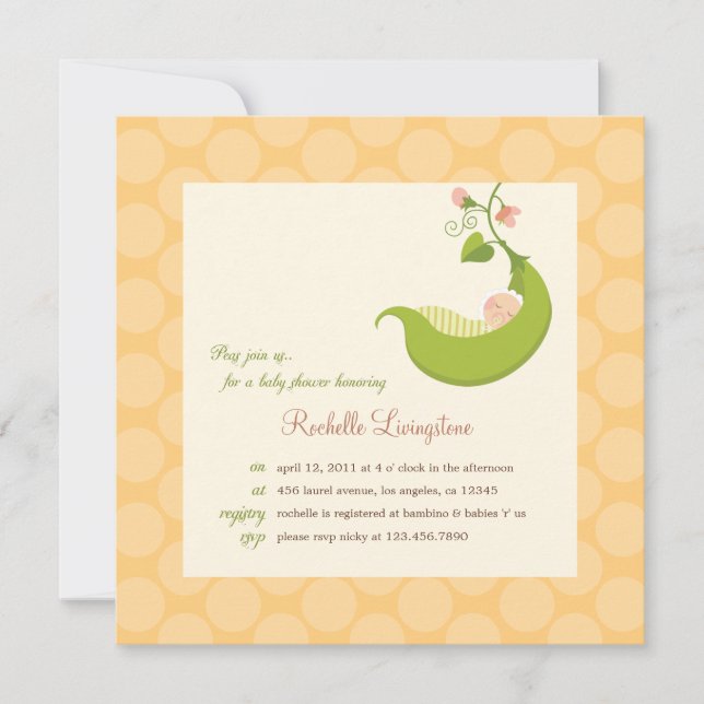 Convite Ervilha em Chá de fraldas de Pod Boy (Frente)