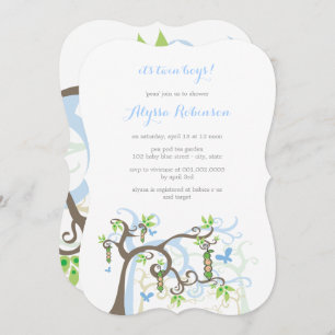 Convite Ervilhas Azuis No Chá de fraldas Dos Gêmeos Do Pod