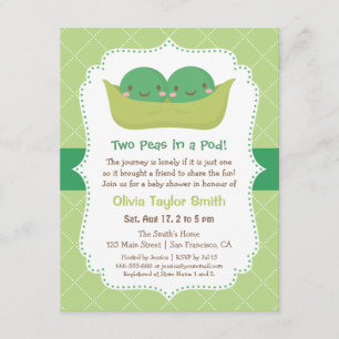 Convite Ervilhas bonitas em potes de bebê gêmeos