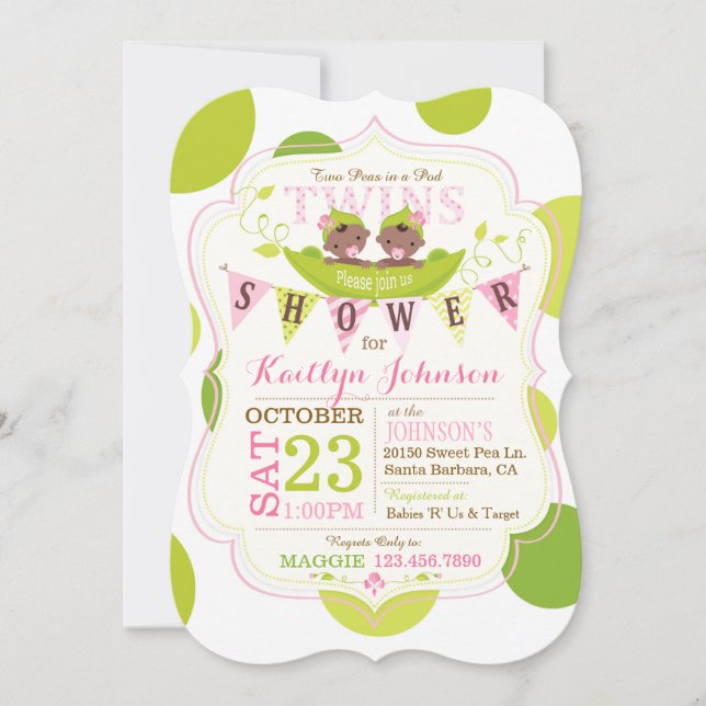 Convite Ervilhas em Chá de fraldas de gêmeos africanos no  (Frente)