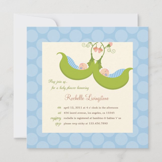 Convite Ervilhas em Chá de fraldas de gêmeos Pod Boy (Frente)