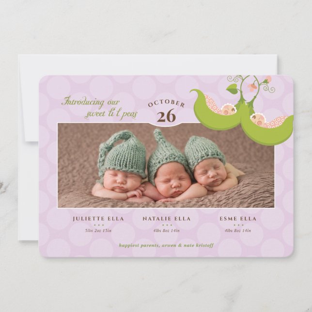 Convite Ervilhas em um Pod Todas as Raparigas Triplicam An (Frente)