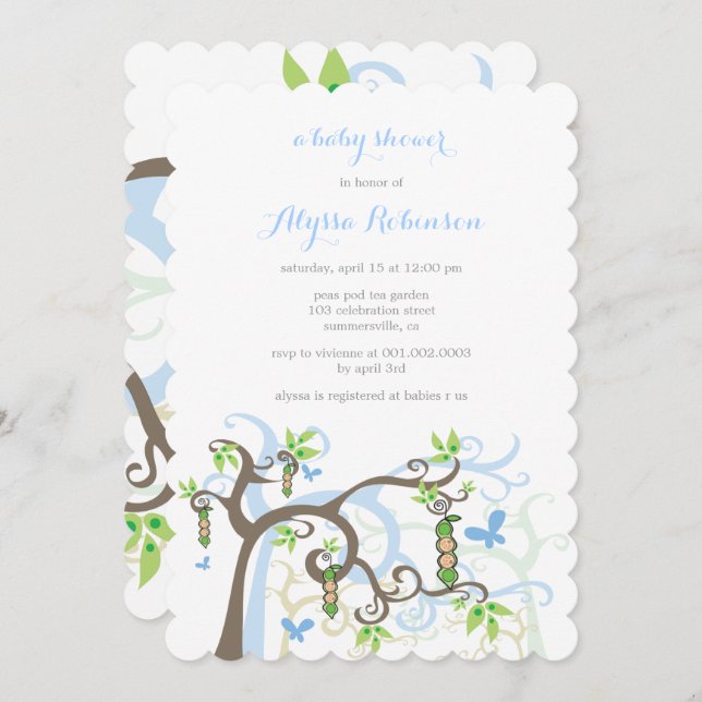 Convite Ervilhas Num Jardim De Pod Gêmeos Bebês Chá (Frente/Verso)