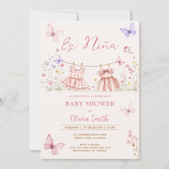 Convite Es Nina Mexican Wildflower Spanish Baby Shower (Frente)