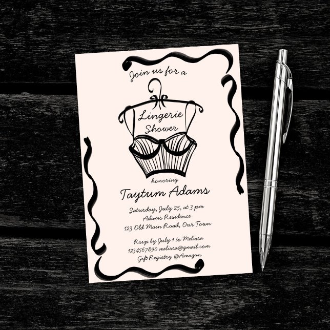 Convite esboço da borda ondulada do chá de panela lingerie (Lingerie bridal shower retro wavy border sketch invitation template digital download )