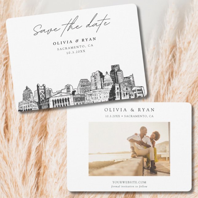 Convite Esboço da Silhueta de Sacramento para Casamento Sa (Sacramento Wedding Save the Date)