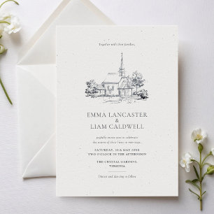 Convite Esboço de Local de Igreja Clássico Casamento Minim