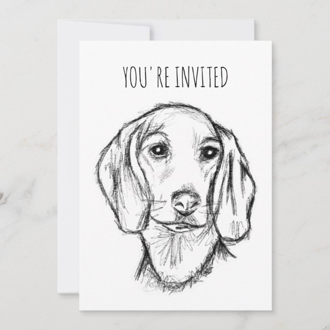 Convite esboço desenhado à mão de cachorro dachshund preto (Frente)