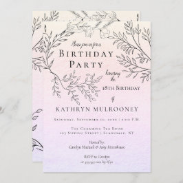 Convite Esboços florais delicados festa de aniversário do