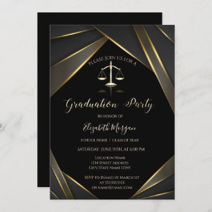 Convite Escala de Justiça Dourada Elegante Graduação Negra