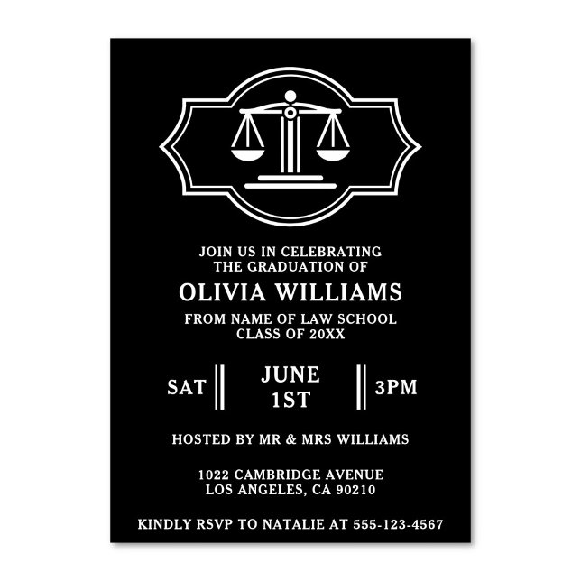 Convite Escalas Da Faculdade De Direito Da Festa de format (Law school graduation party invitation featuring the iconic scales of justice)
