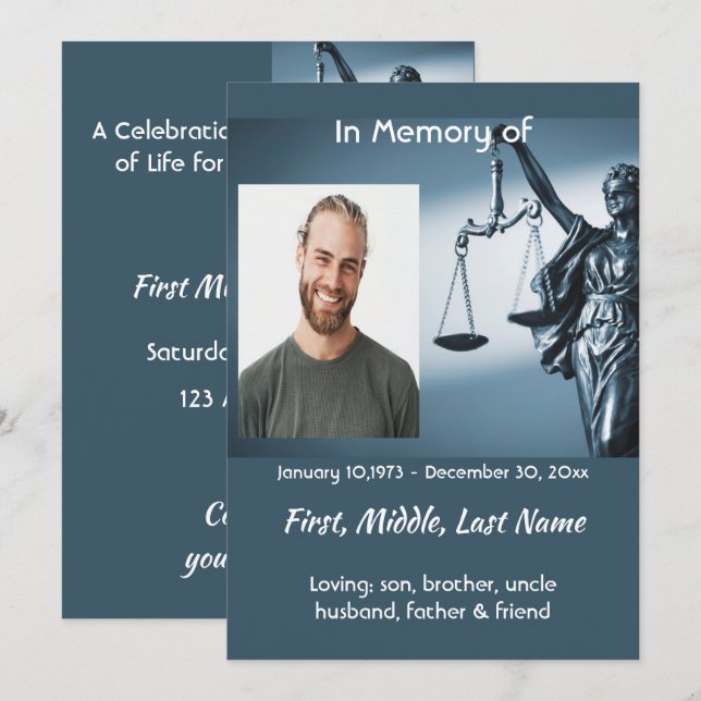 Convite Escalas da Justiça do Memorial Keepsake Lei (Frente/Verso)