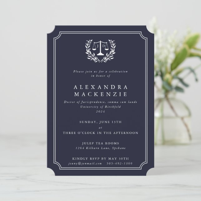 Convite Escamas de JD Navy/Branco + Colar de Formatura de  (Em pé/Frente)