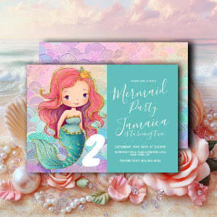 Convite Escamas de Sereia Meninas Cabelo Rosa Festa de Ani