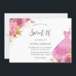 Convite Escamudo Rosa e Dourado Vestido Espelho Floral Swe<br><div class="desc">Blush cor-de-rosa e Dourado Sparkle Dress Floral Sweet 16 Convite designs florais mais elegantes em nossa loja!</div>