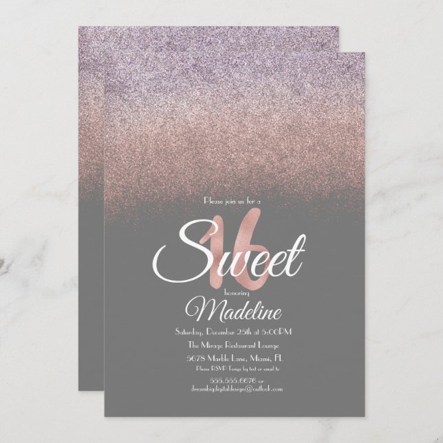 Convite Escamudo violeta elegante, cor-de-rosa, brilhante  (Frente/Verso)