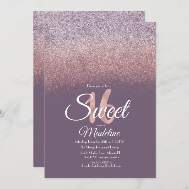 Convite Escamudo violeta elegante, cor-de-rosa, brilhante  (Frente/Verso)