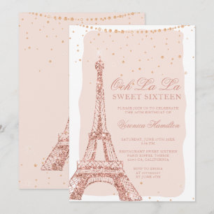 Convite Escamuflagem de ouro rosa da torre Eiffel Doce 16