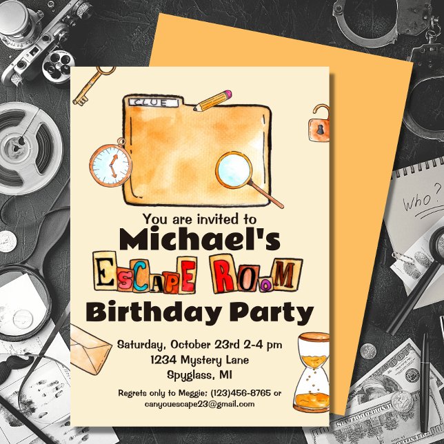 Convite Escape Room Spy Mystery Birthday (Criador carregado)